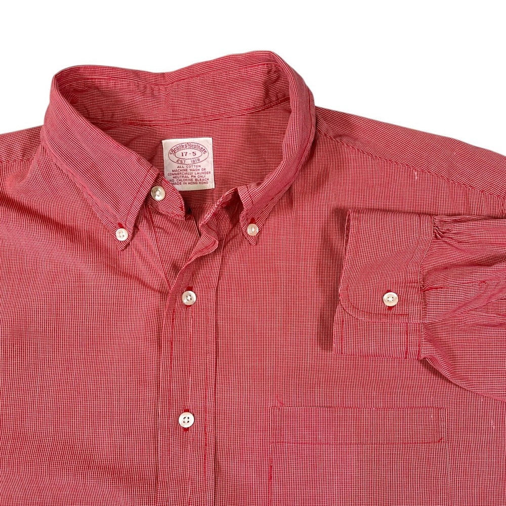 Brooks Brothers 17-5 Red Check Button Down Shirt Long‎ Sleeve Pocket Prep HOLES